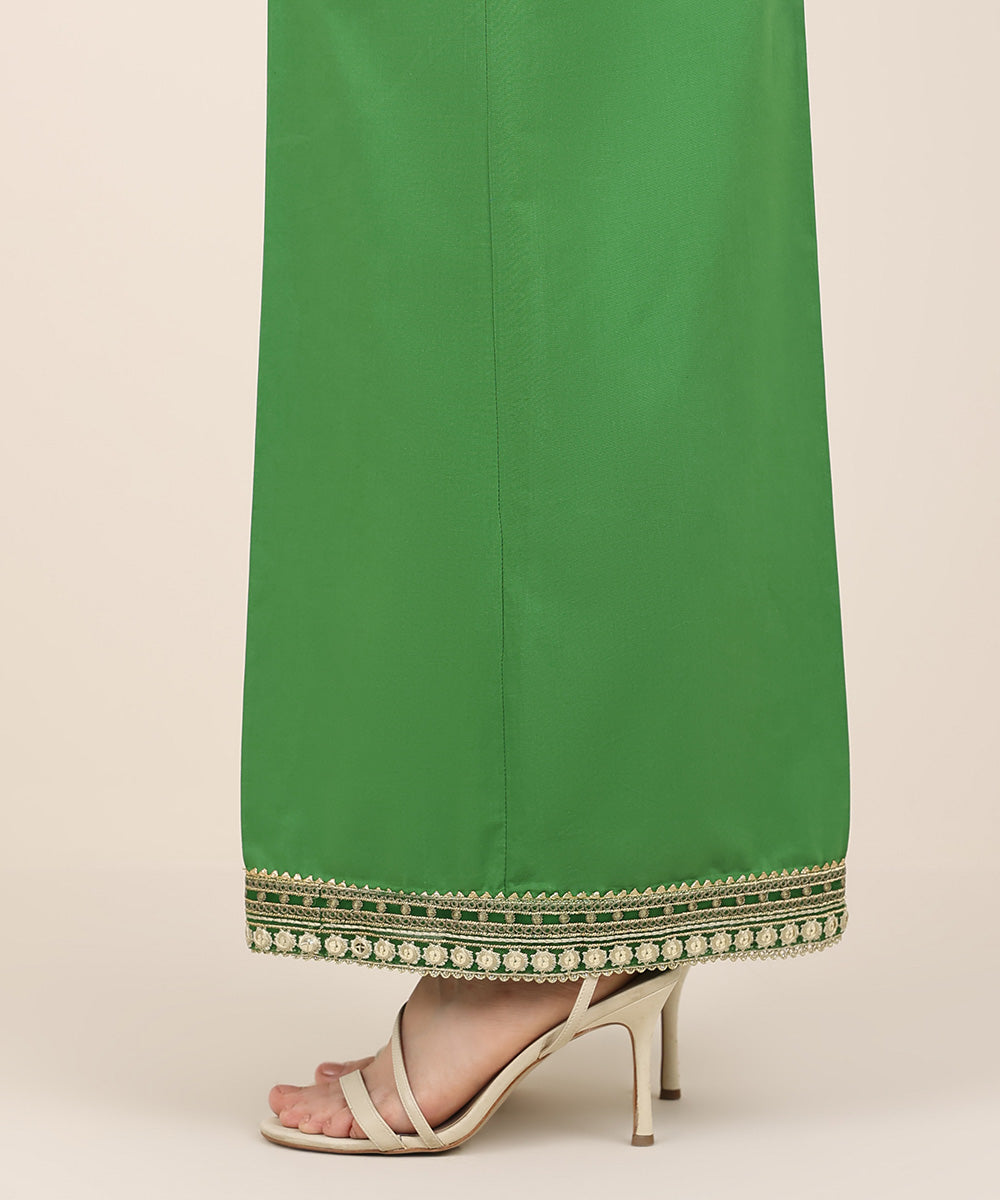 Women's RTW Cambric Green Embroidered Flared Pants