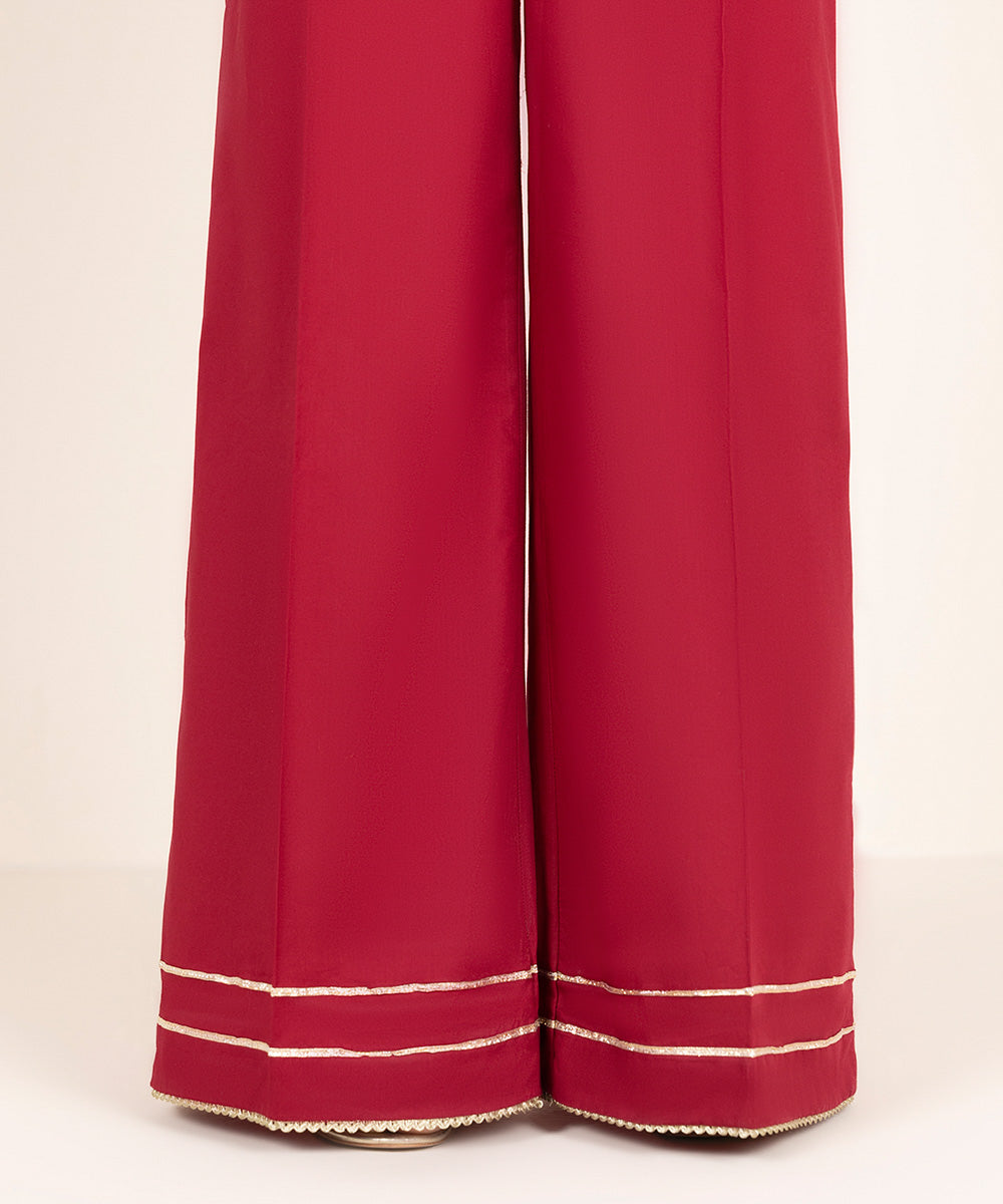 Women's RTW Cambric Red Solid Flared Pants