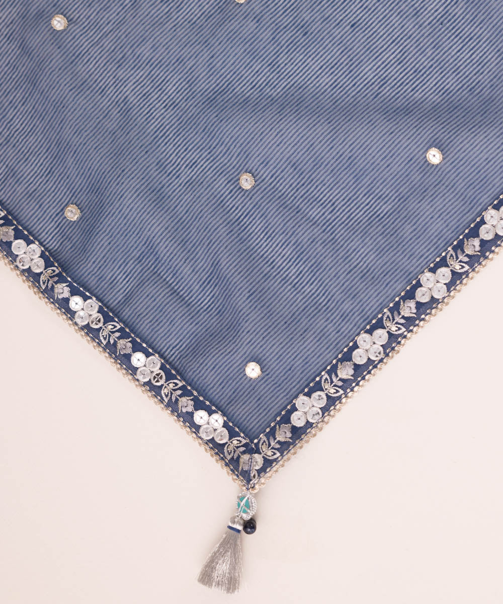 Blended Textured Karandi Blue Embroidered Dupatta