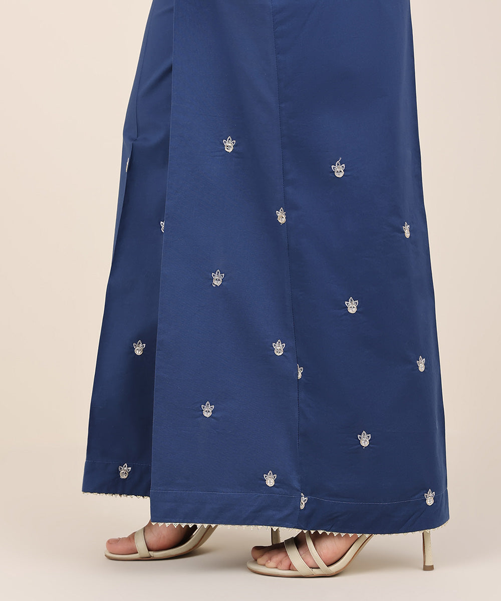 Women's RTW Cambric Blue Embroidered Flared Pants