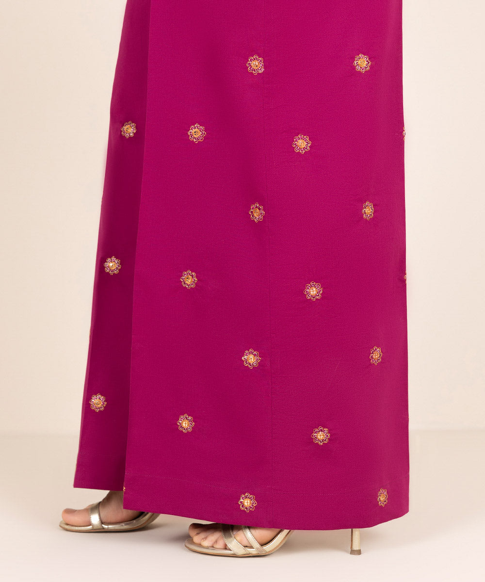 Women's RTW Cambric Pink Embroidered Flared Pants