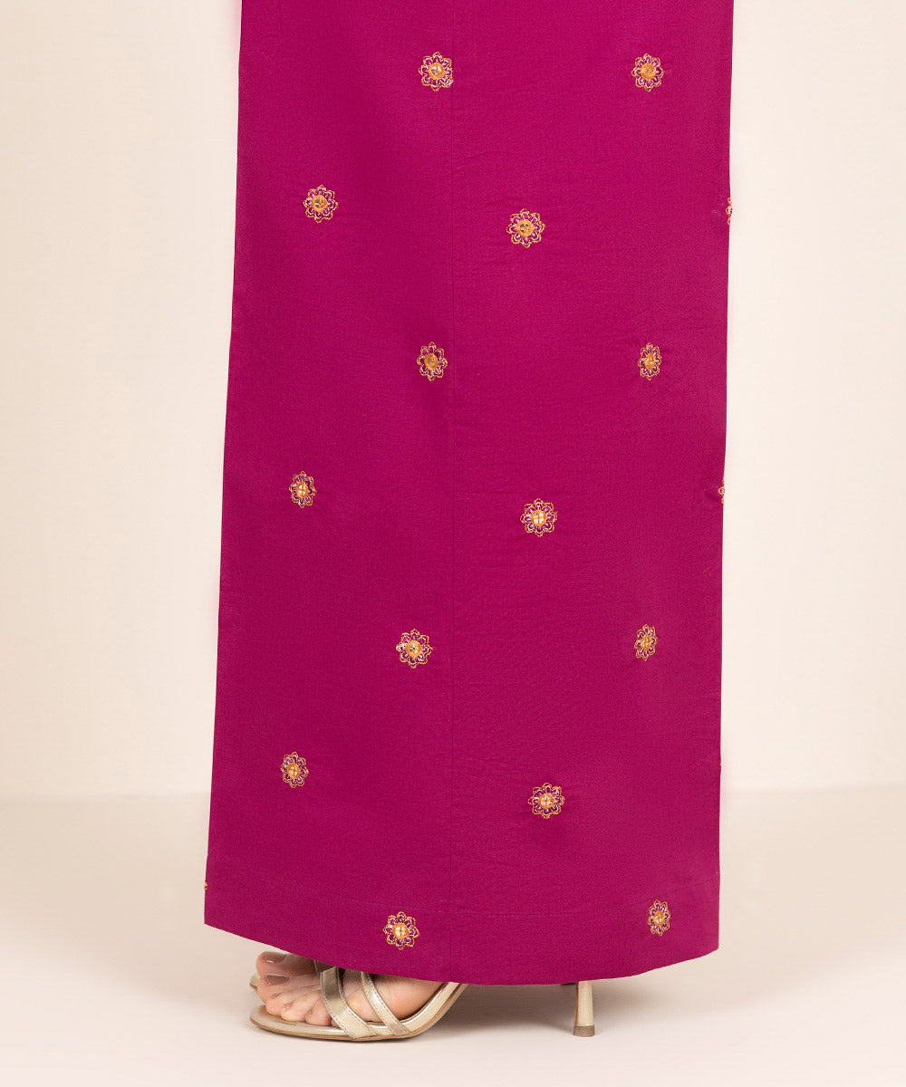 Women's RTW Cambric Pink Embroidered Flared Pants