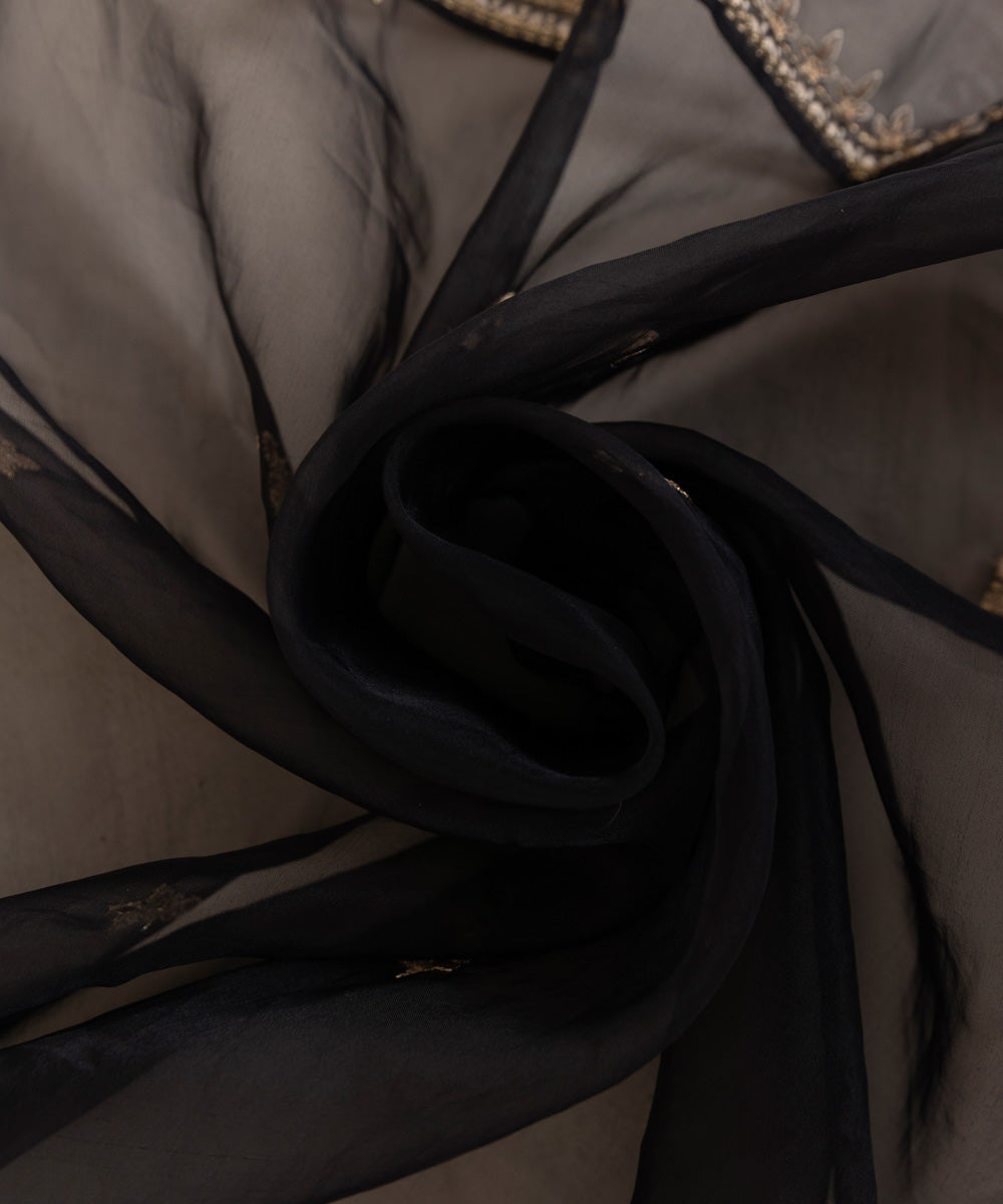 Blended Organza Black Embroidered Dupatta