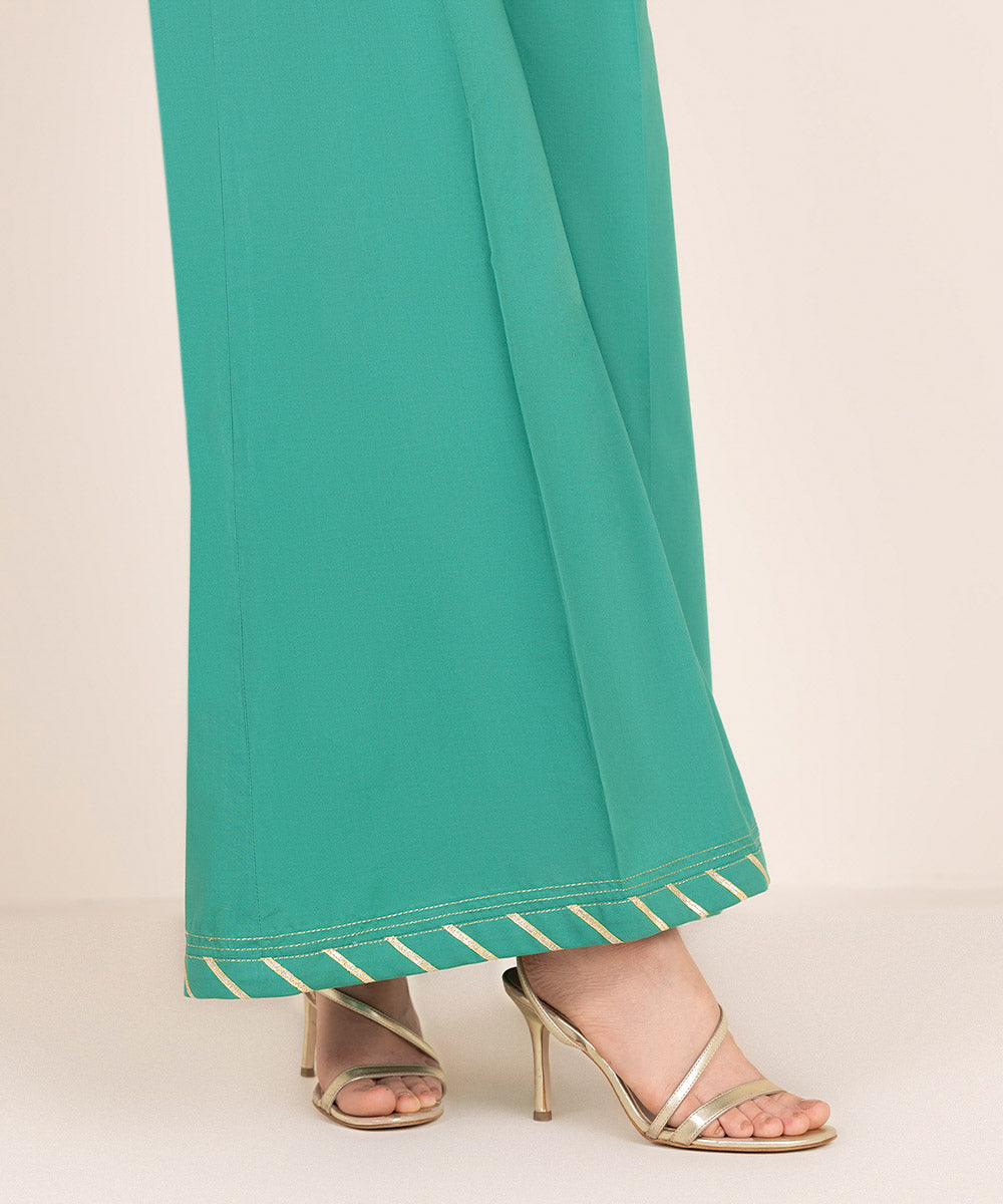 Women's RTW Cambric Green Solid Sharara