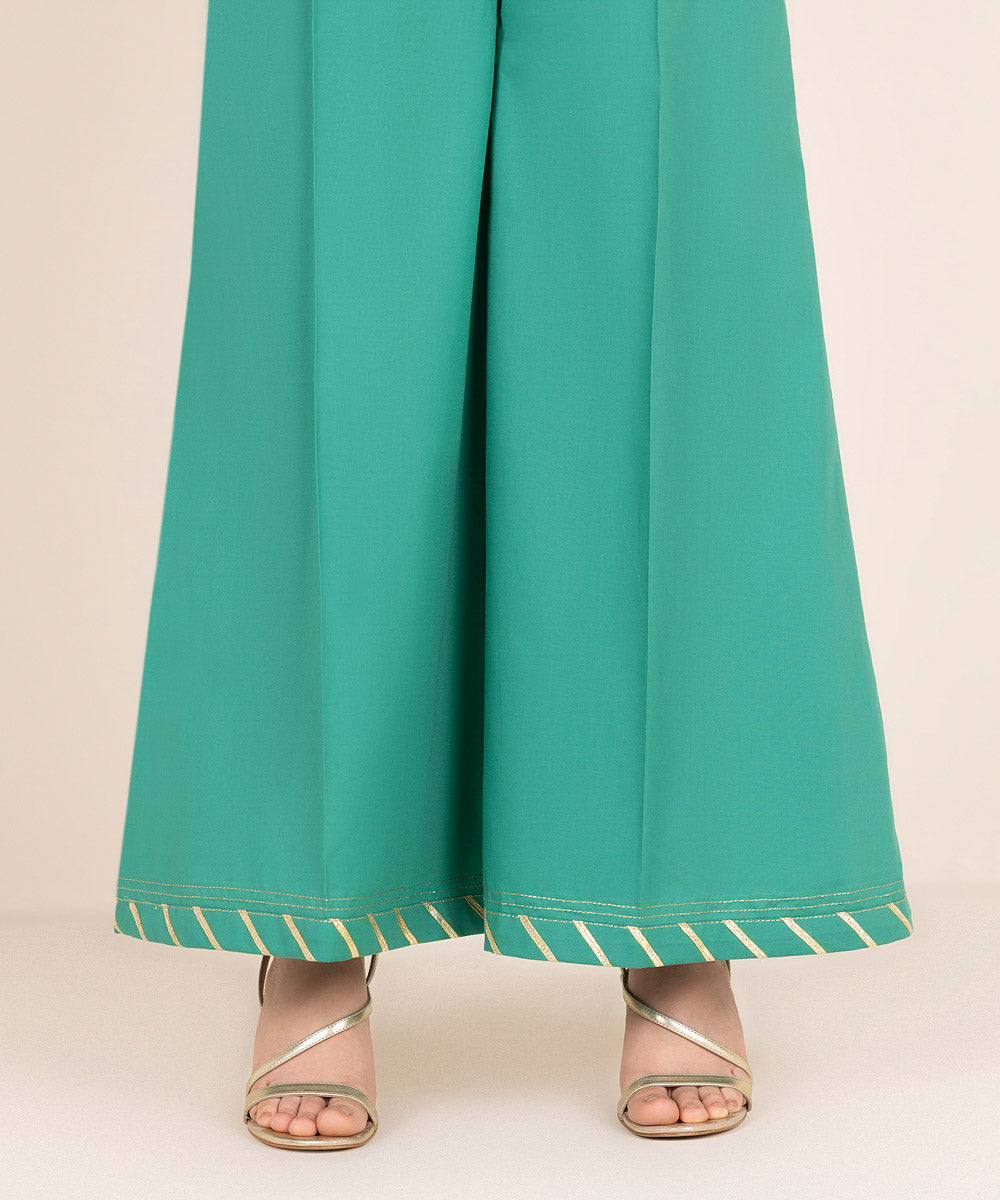 Women's RTW Cambric Green Solid Sharara
