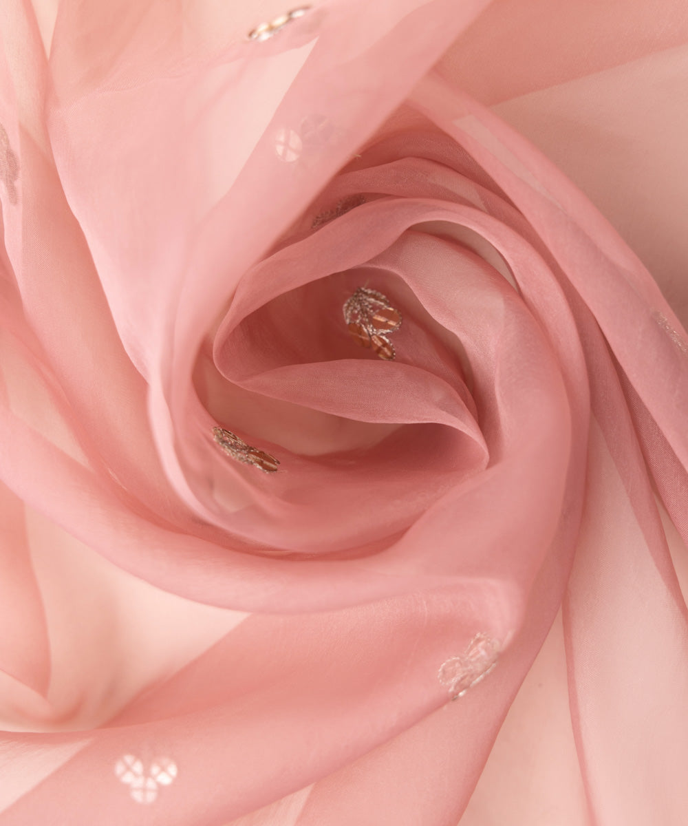 Blended Organza Pink Embroidered Dupatta