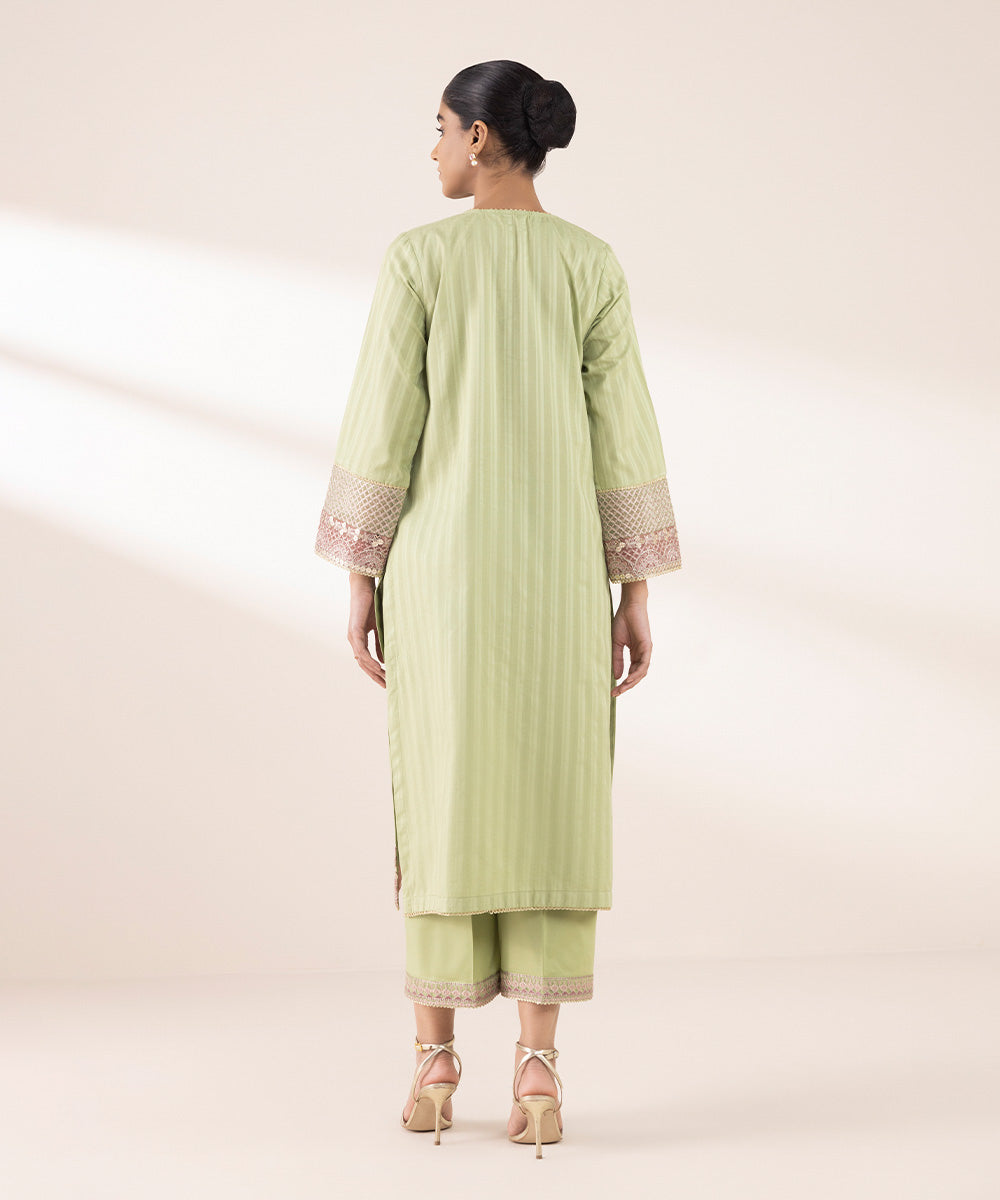 Women's RTW Dobby Green Embroidered A-Line Shirt