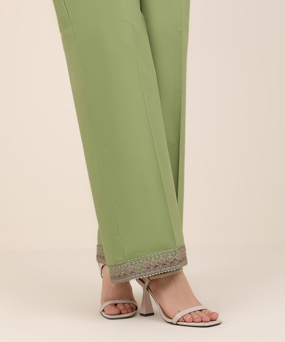 Women's RTW Cambric Green Embroidered Culottes