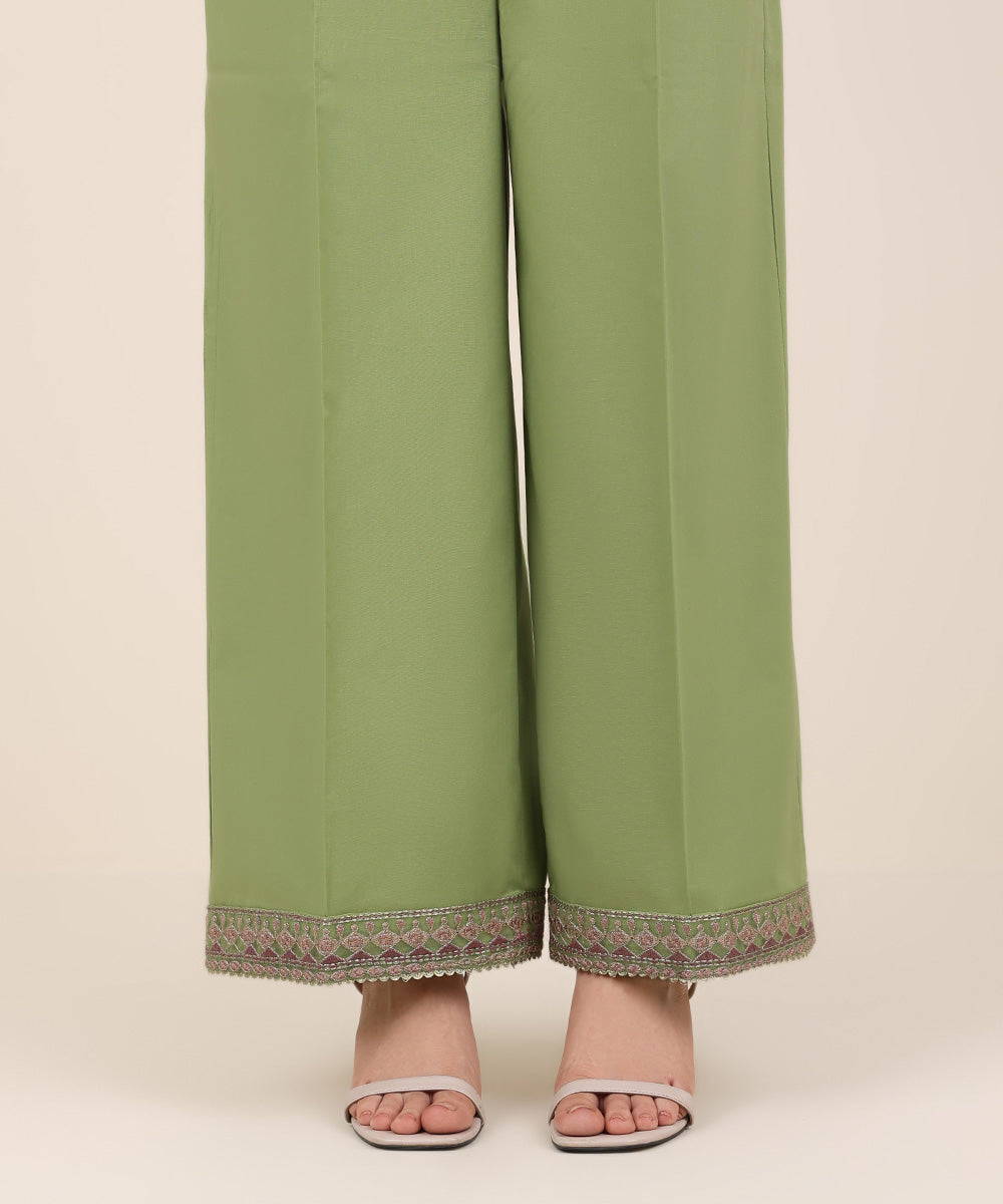 Women's RTW Cambric Green Embroidered Culottes