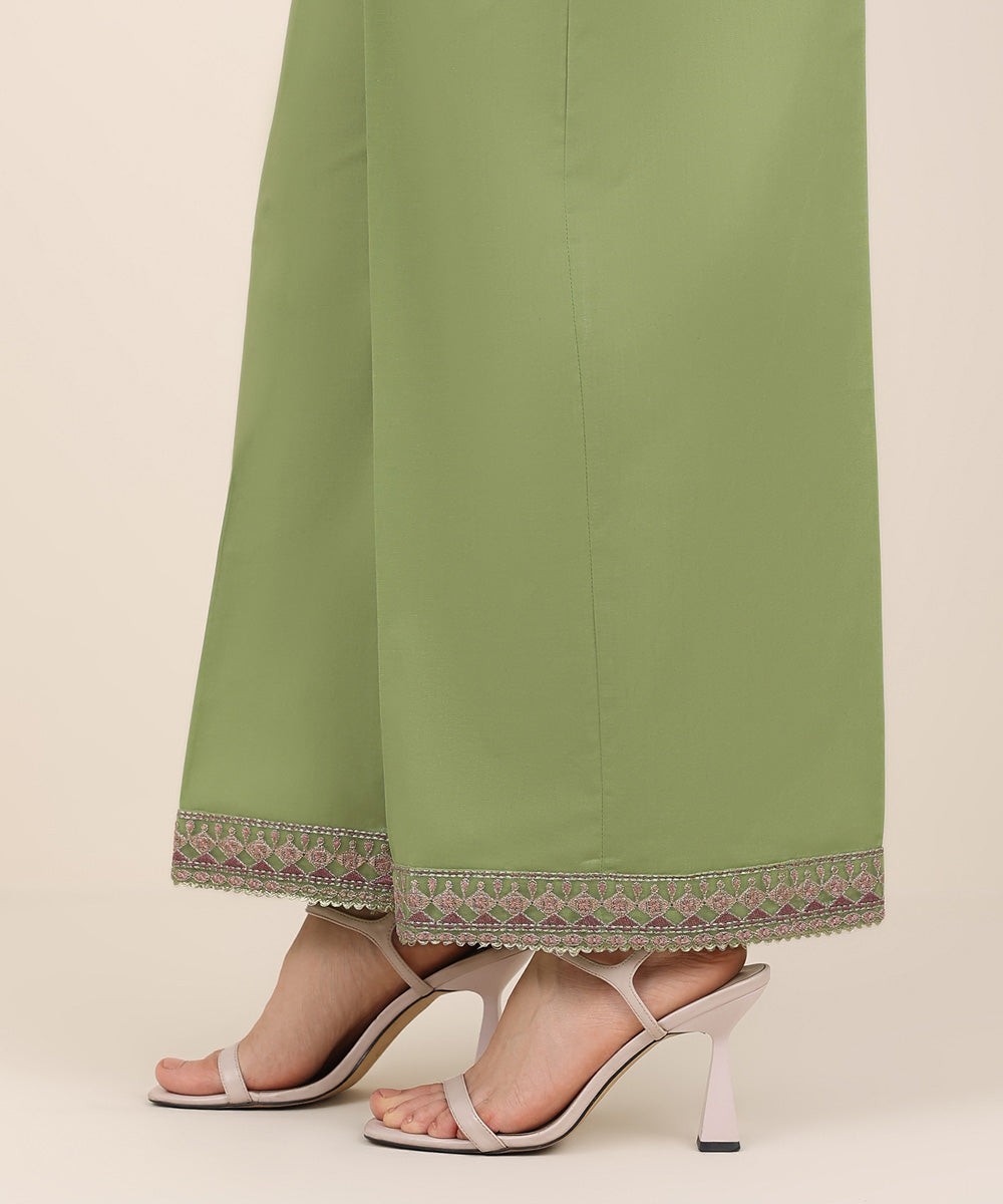 Women's RTW Cambric Green Embroidered Culottes