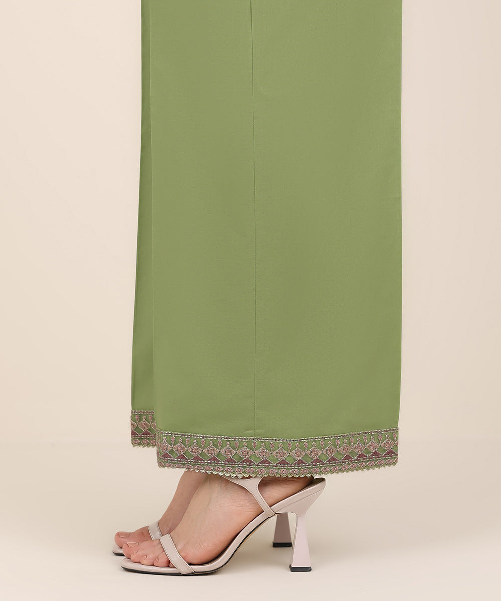 Women's RTW Cambric Green Embroidered Culottes