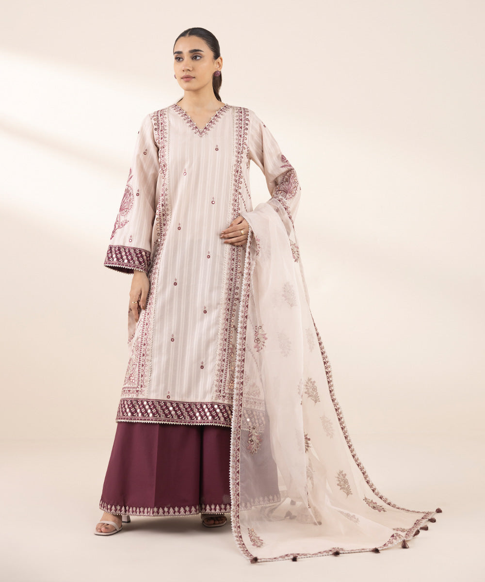 Blended Organza Pink Embroidered Dupatta