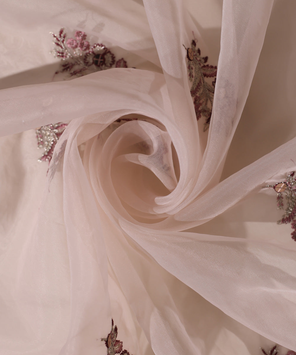 Blended Organza Pink Embroidered Dupatta