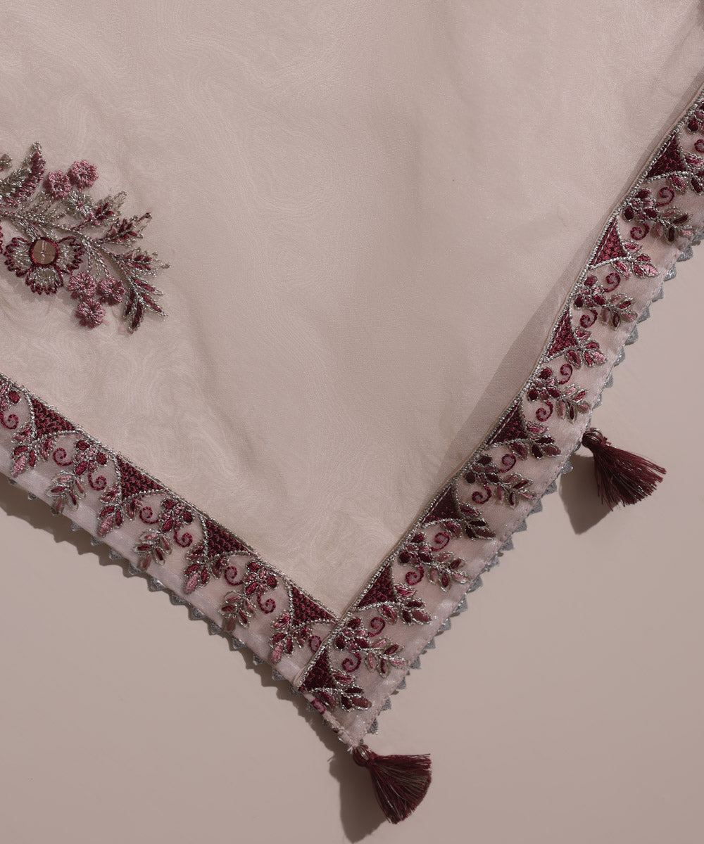 Blended Organza Pink Embroidered Dupatta