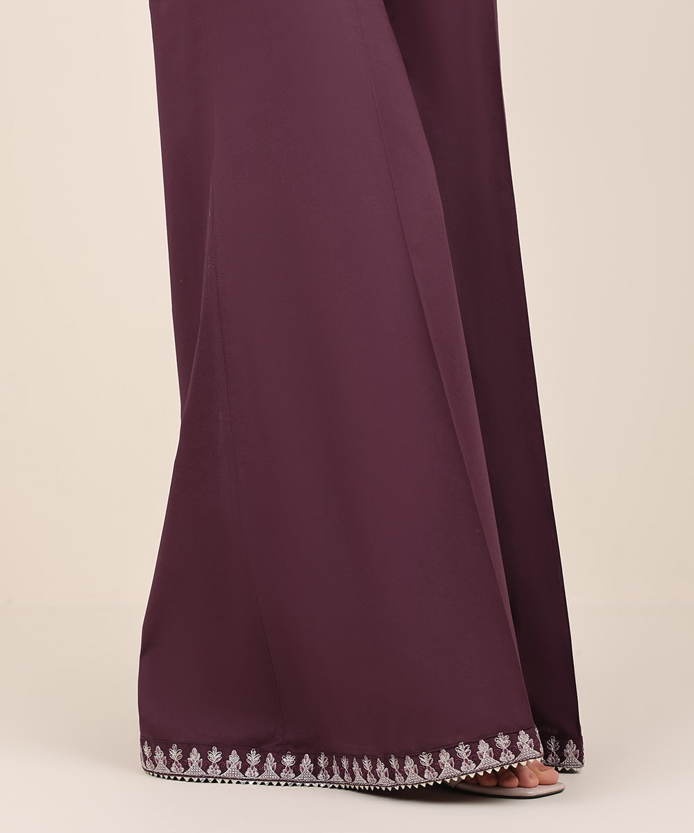 Women's RTW Cambric Purple Embroidered Sharara