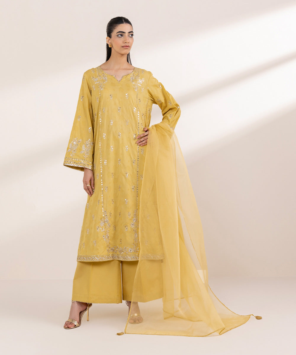 Blended Organza Yellow Solid Dupatta