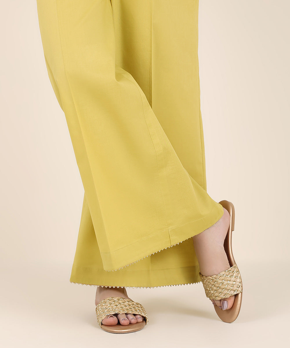 Women's RTW Cambric Yellow Solid Flared Pants