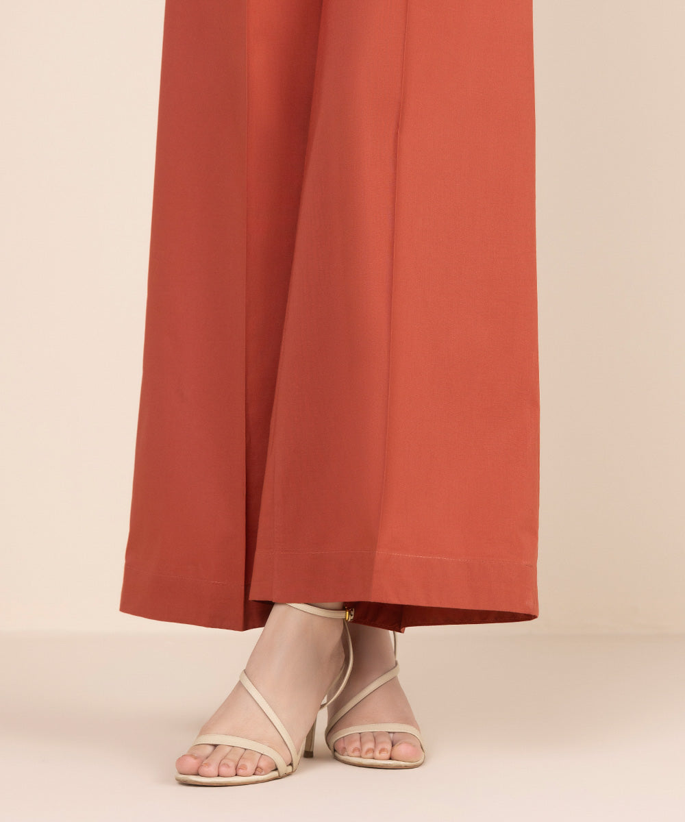 Women's RTW Cambric Orange Solid Flared Pants
