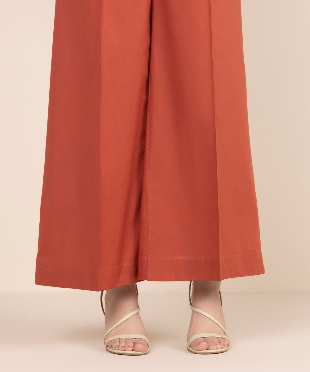 Women's RTW Cambric Orange Solid Flared Pants