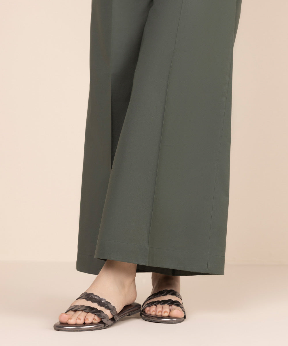 Women's RTW Cambric Grey Solid Flared Pants