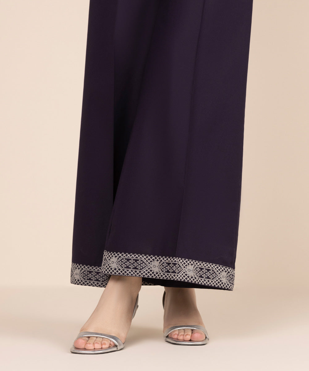 Women's RTW Cambric Purple Solid Flared Pants