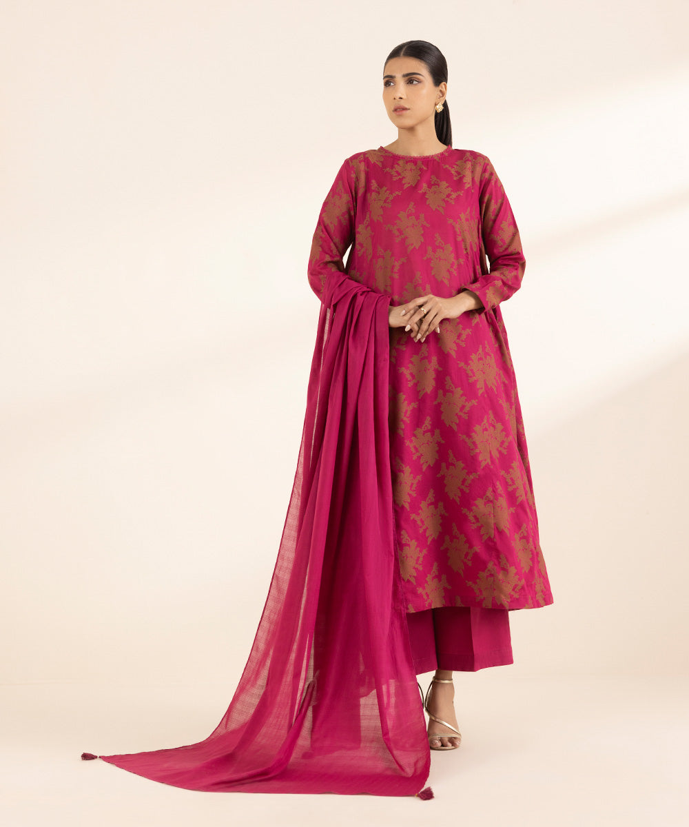 Textured Voile Pink Solid Dupatta