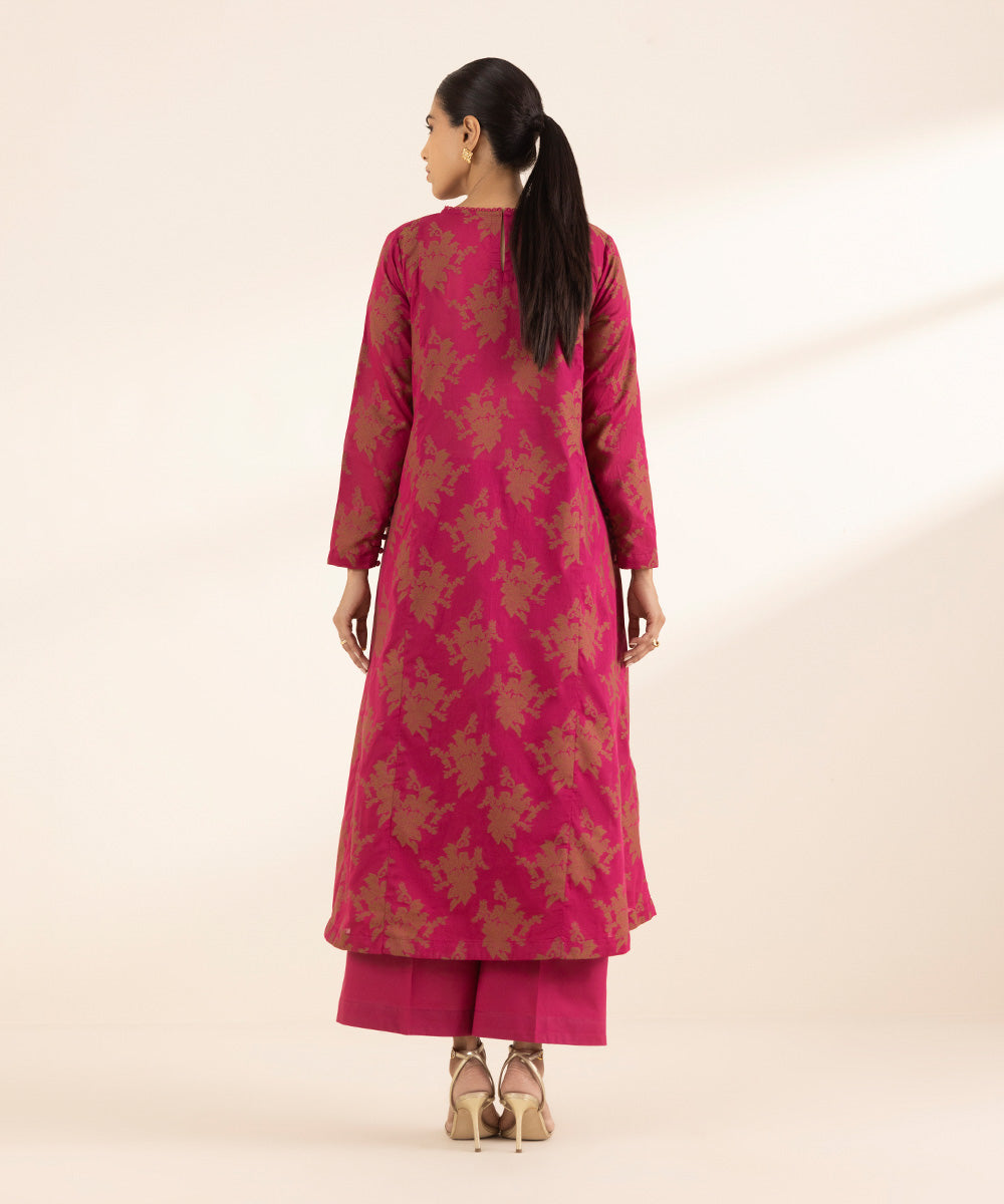Women's RTW Extra Weft Jacquard Pink Solid A-Line Shirt