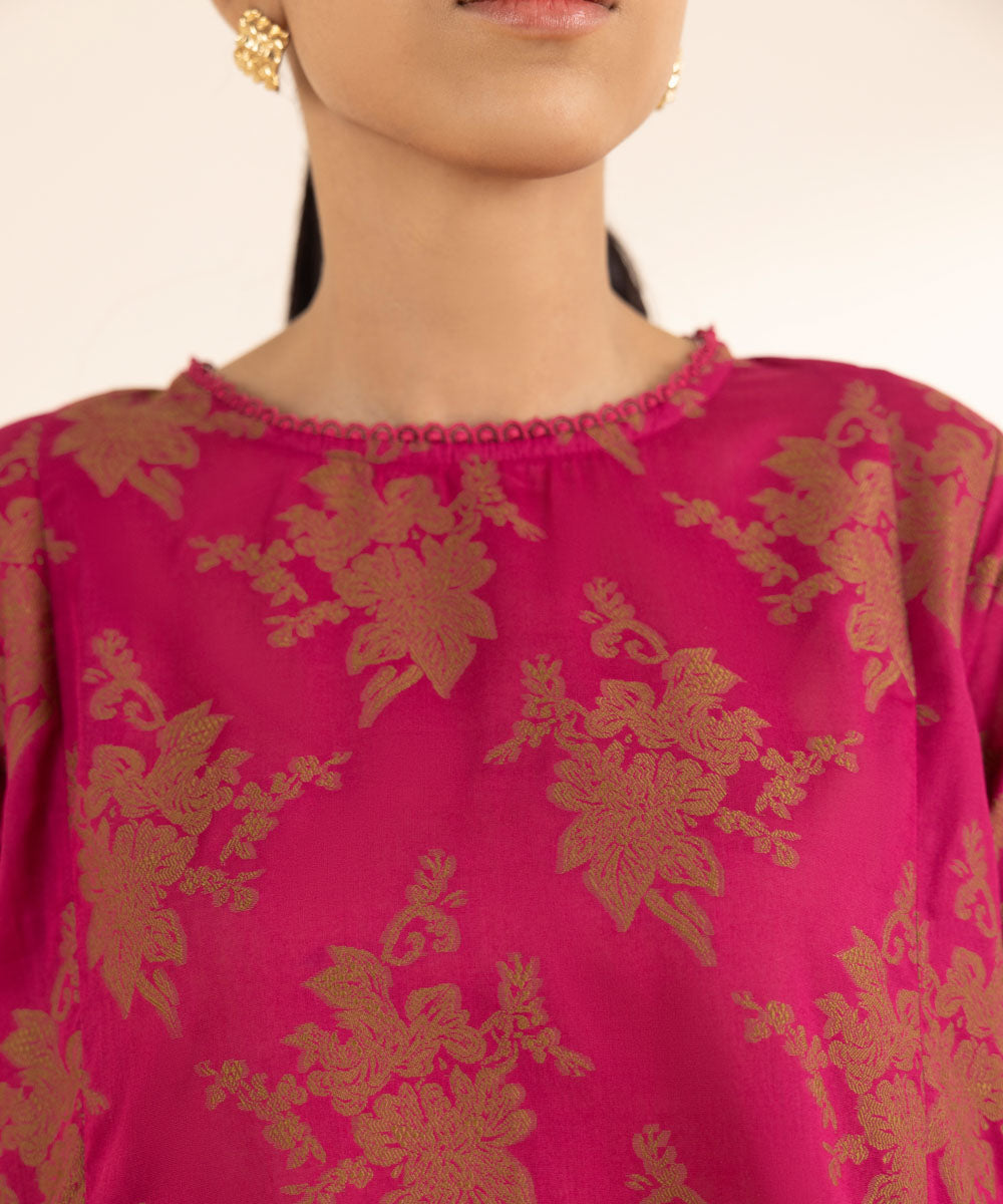 Women's RTW Extra Weft Jacquard Pink Solid A-Line Shirt