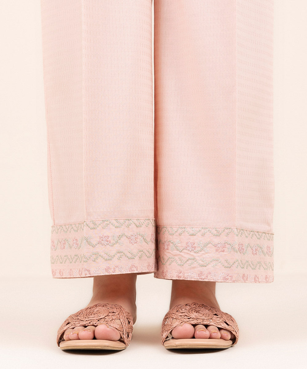 Women's Pret Dobby Pink Embroidered Culottes