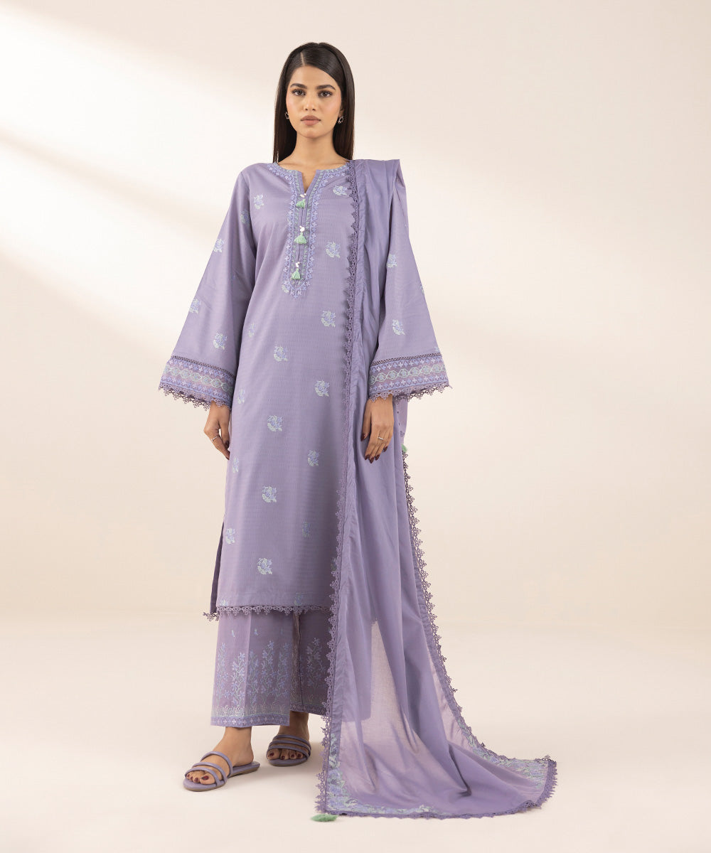 Lawn Purple Embroidered Dupatta