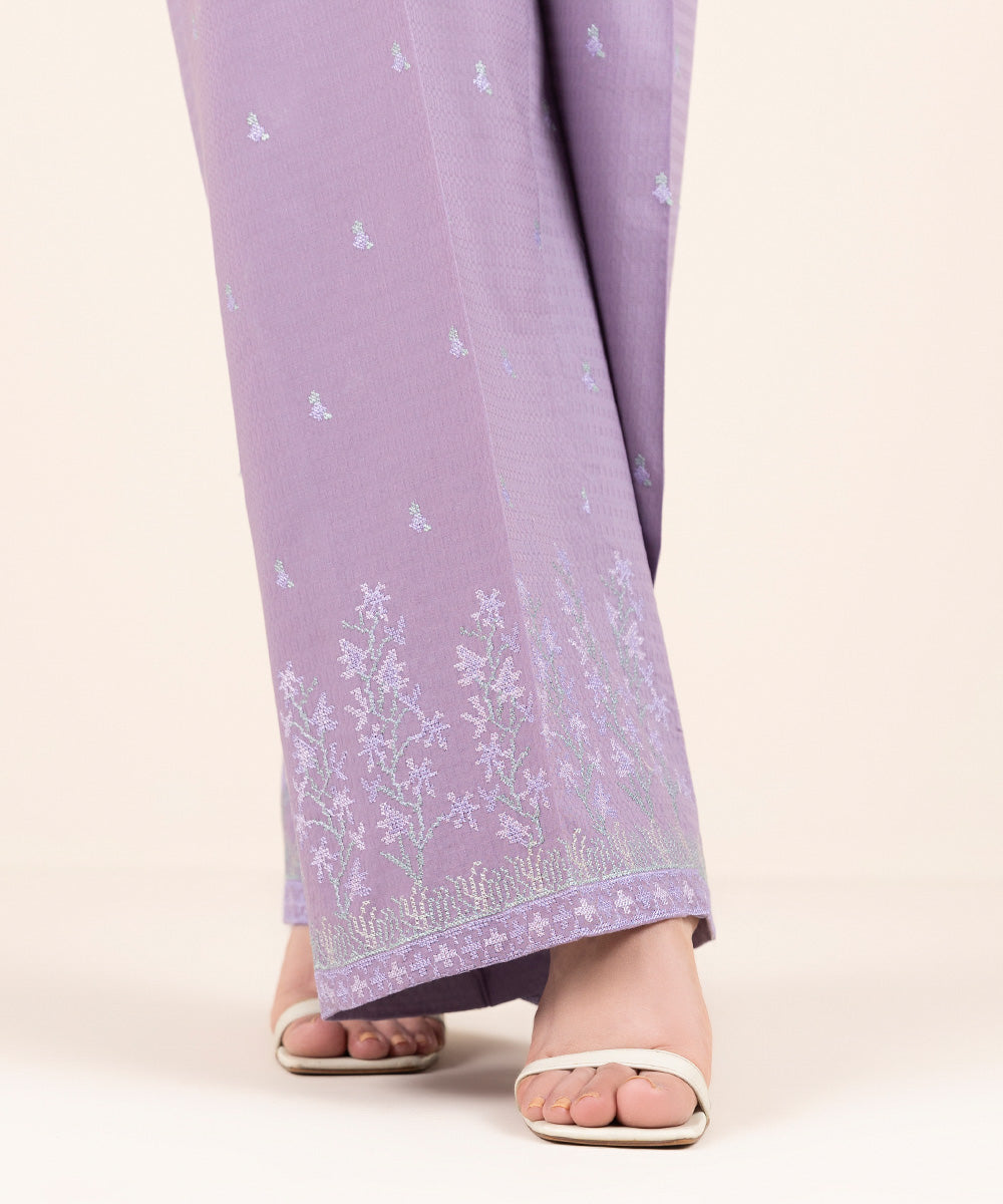 Women's Pret Dobby Purple Embroidered Culottes