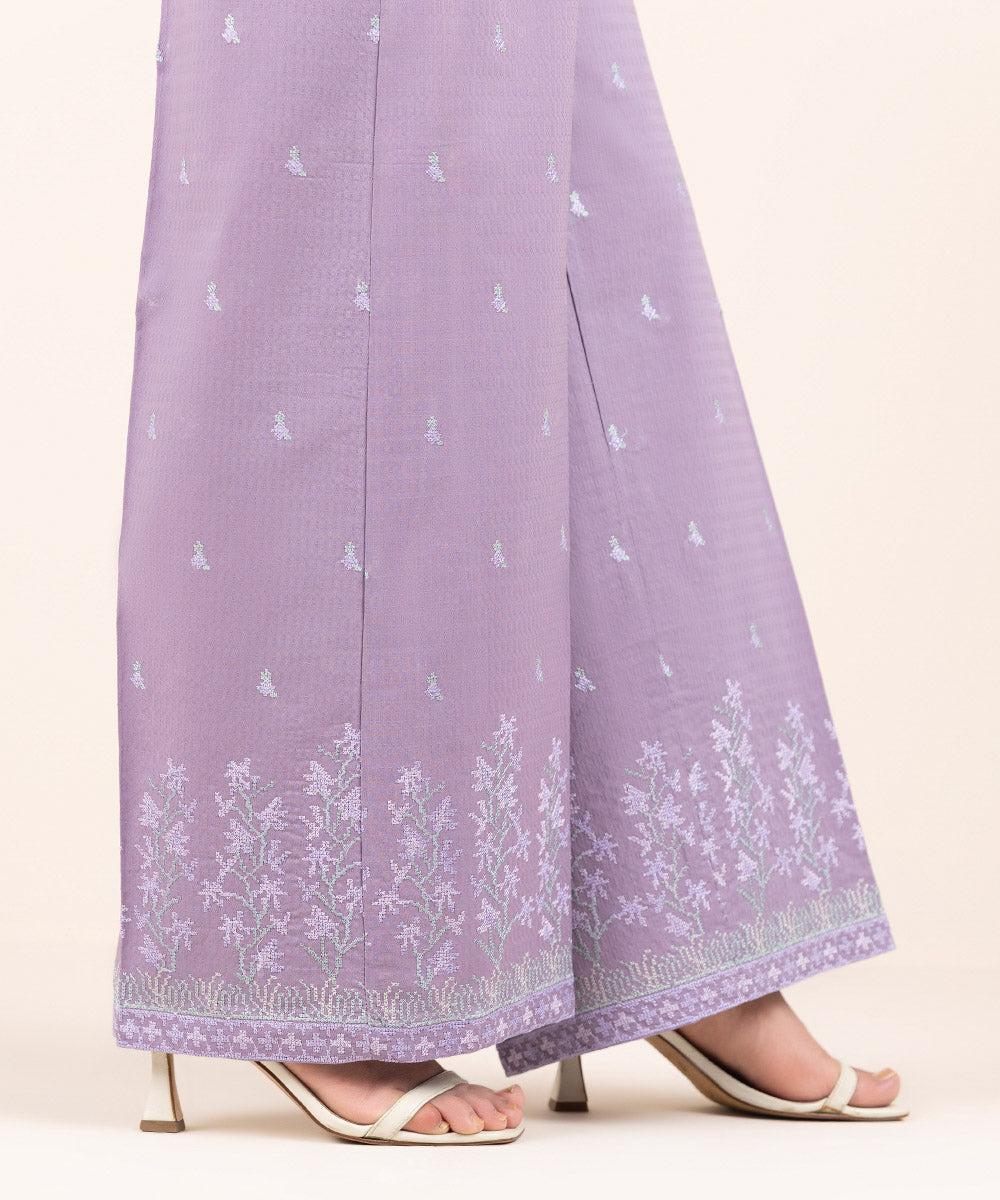 Women's Pret Dobby Purple Embroidered Culottes