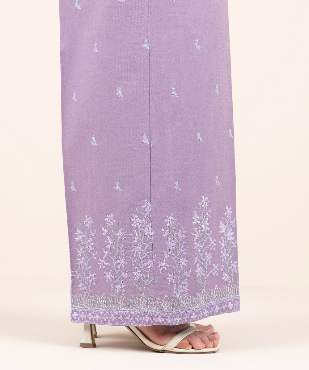 Women's Pret Dobby Purple Embroidered Culottes