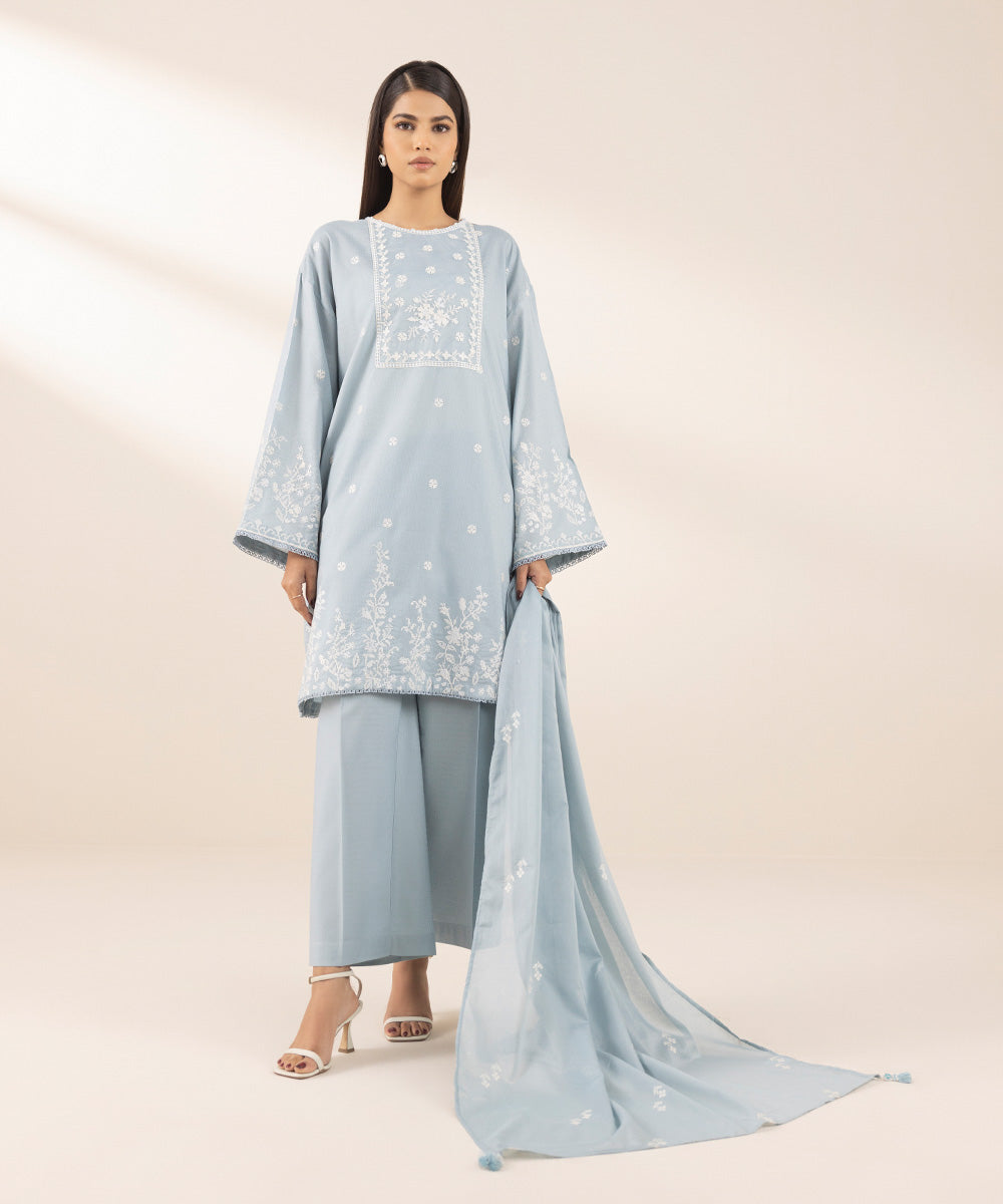 Lawn Blue Embroidered Dupatta