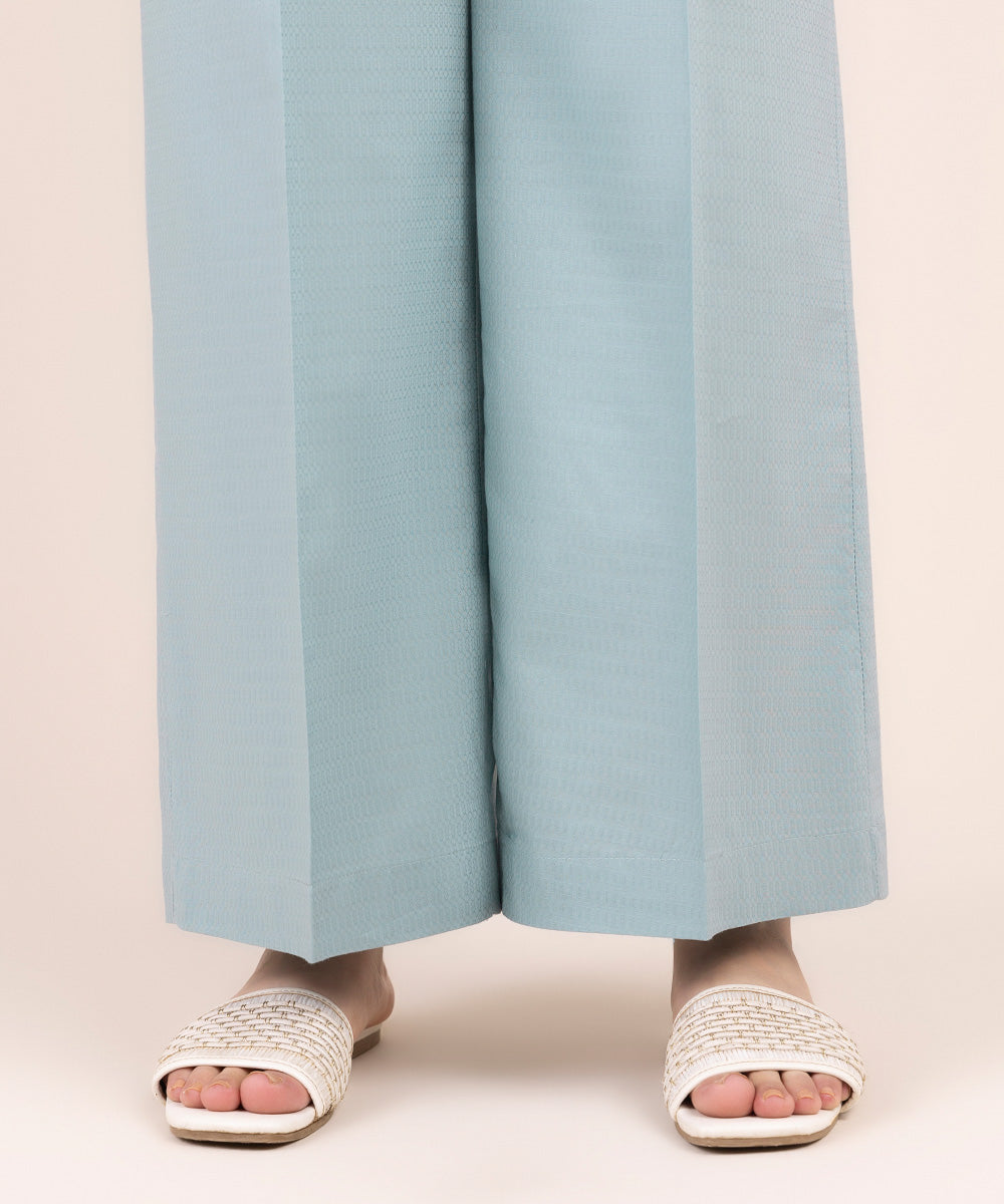 Women's Pret Dobby Blue Solid Culottes