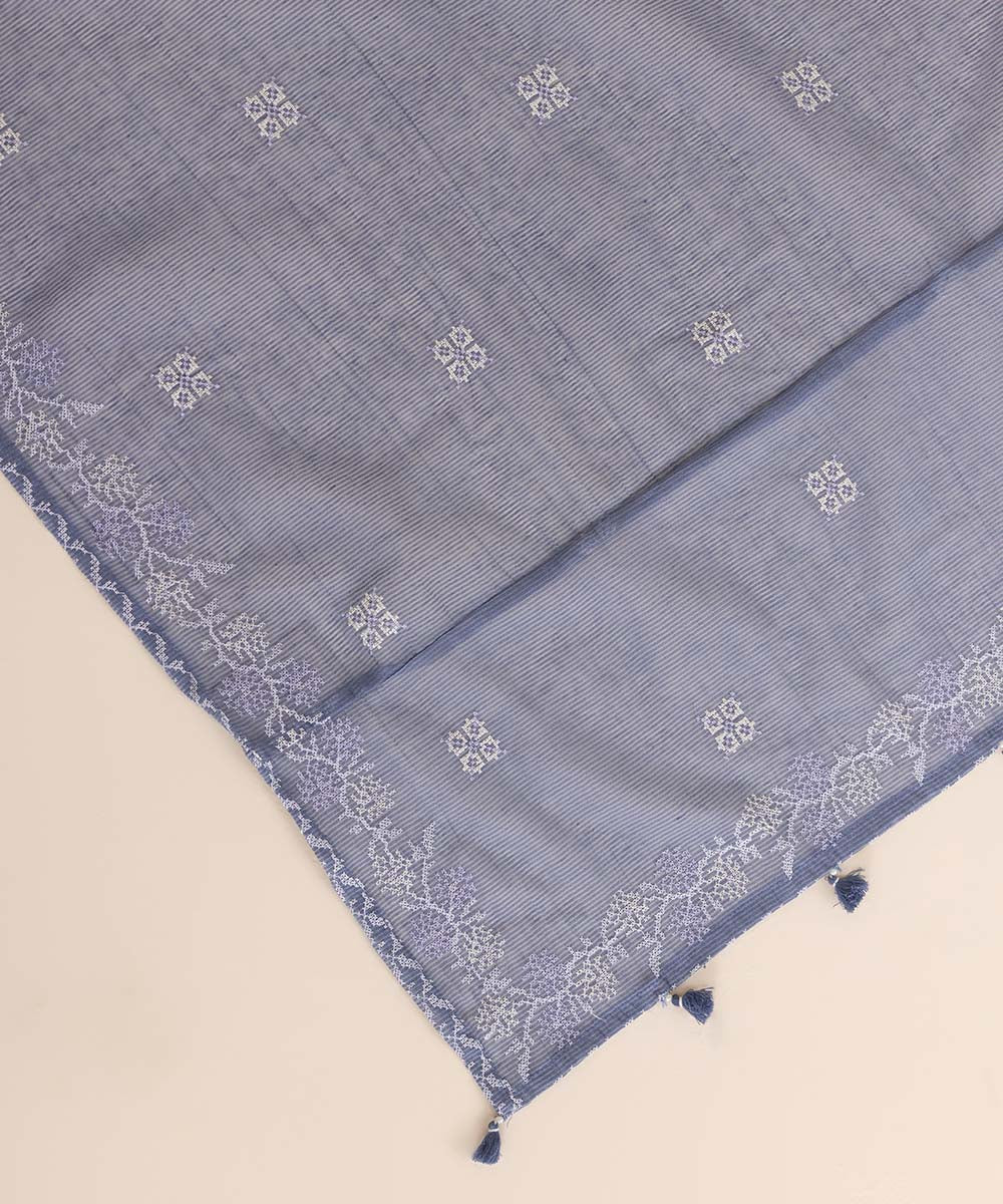 Blended Textured Karandi Blue Embroidered Dupatta