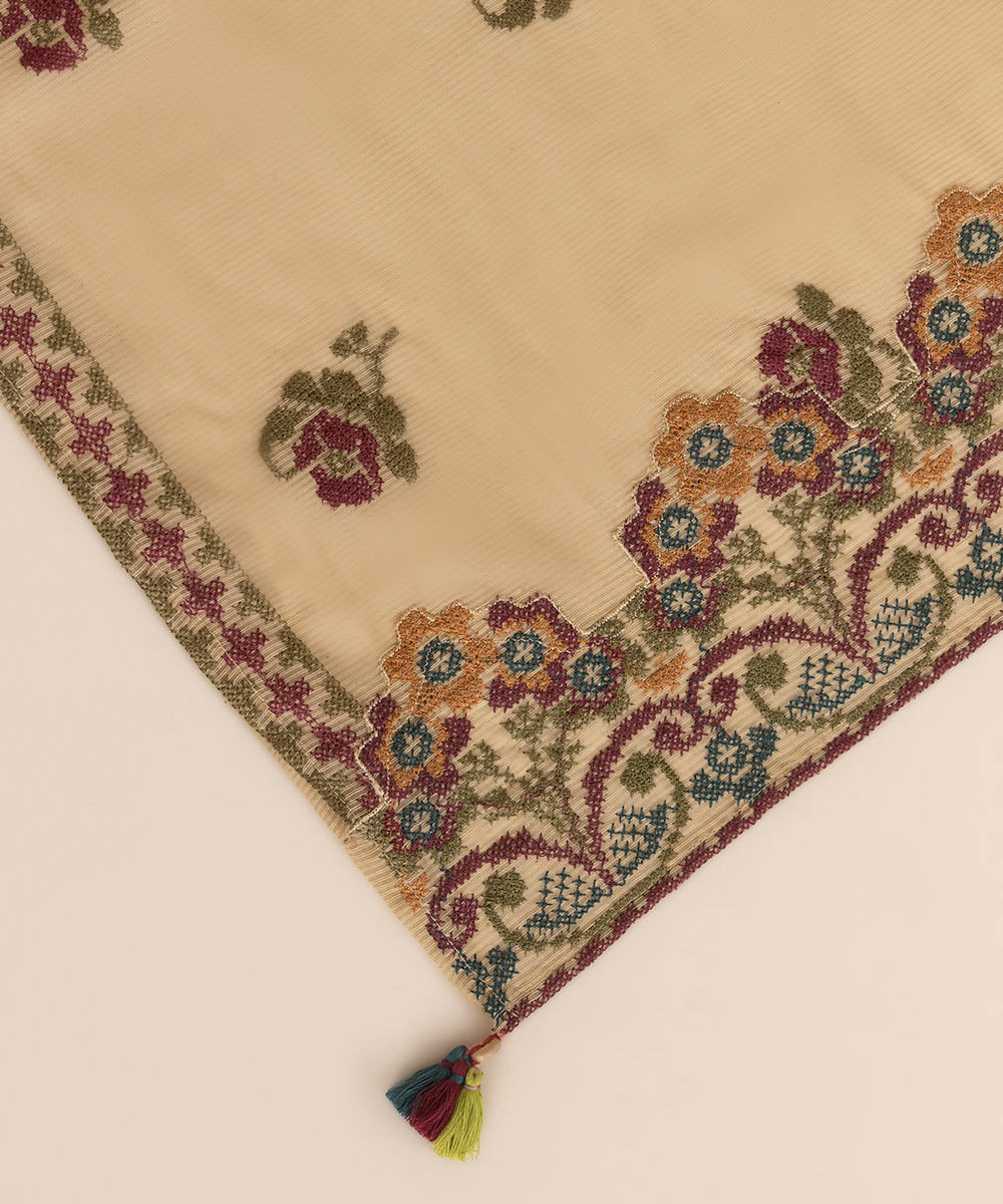 Blended Textured Karandi Beige Embroidered Dupatta