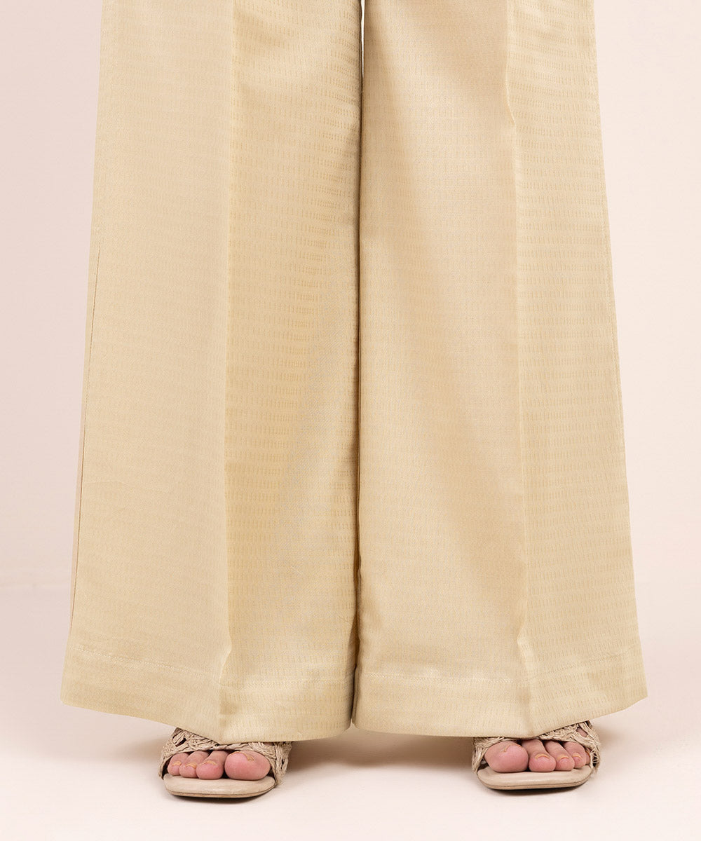 Women's Pret Dobby Beige Solid Culottes