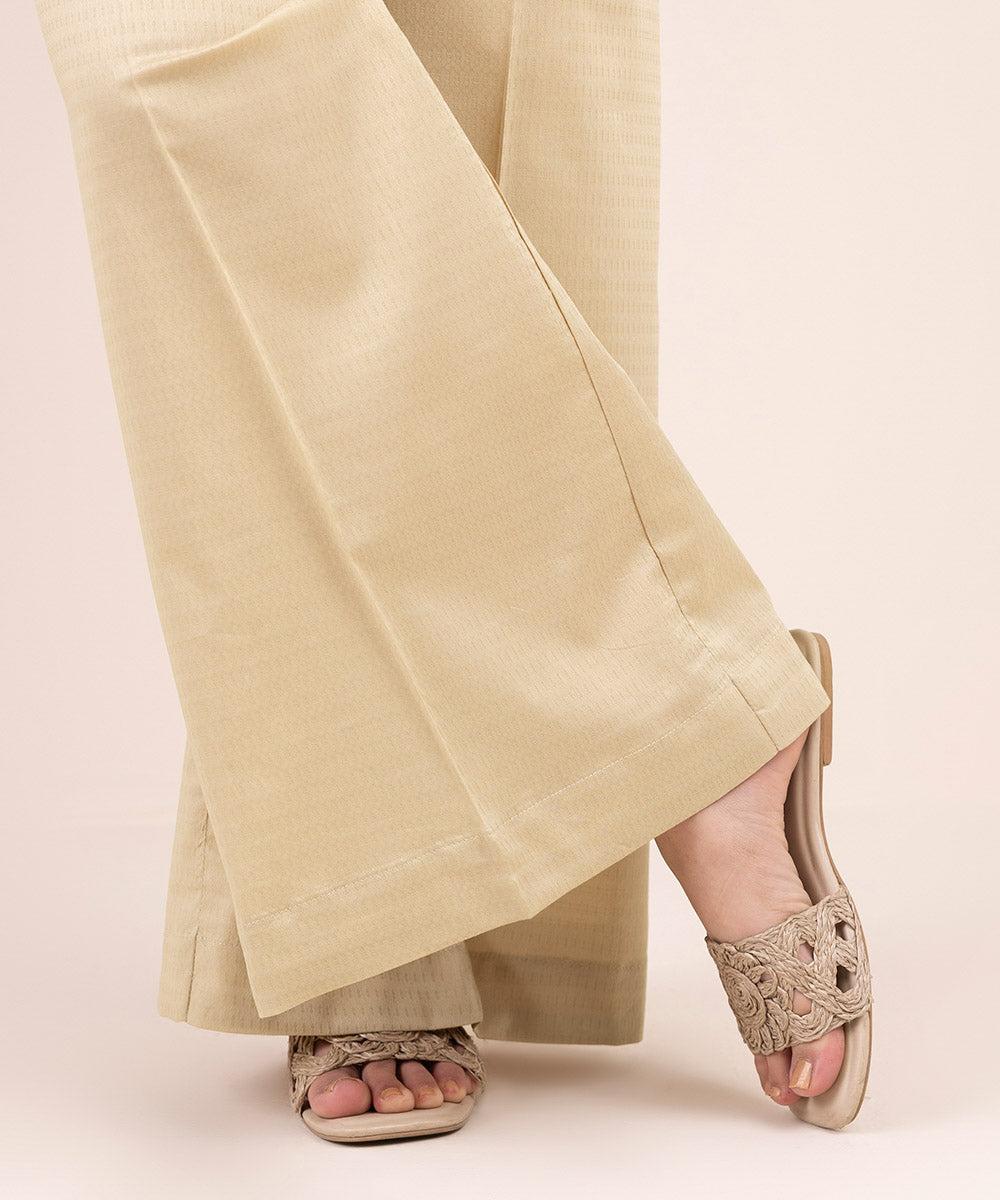 Women's Pret Dobby Beige Solid Culottes