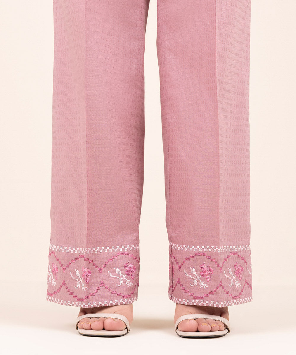 Women's Pret Dobby Pink Embroidered Culottes