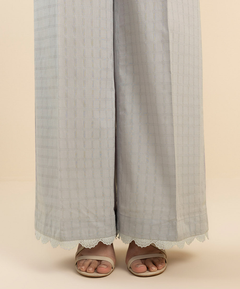 Women's Pret Textured Cotton Blue Solid Culottes