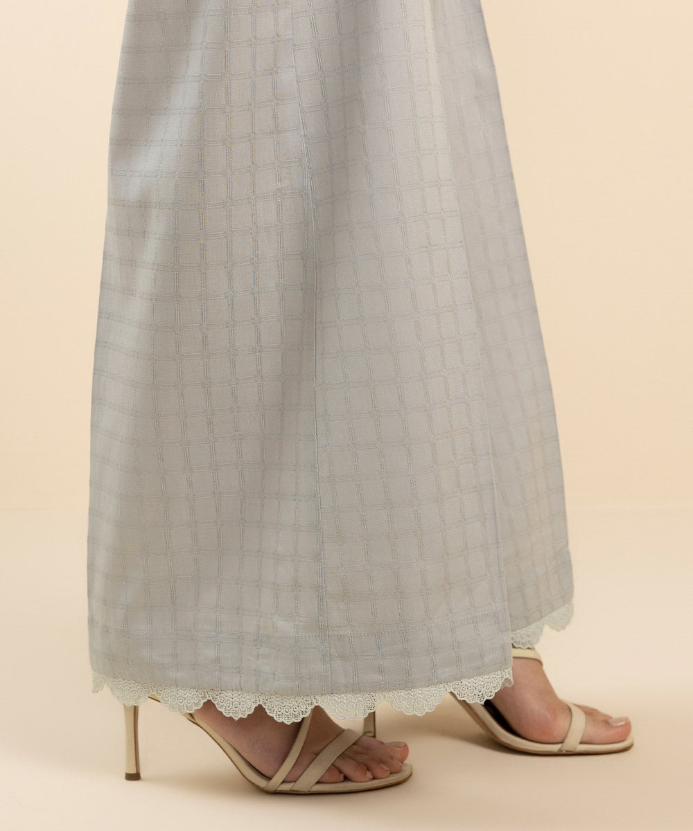 Women's Pret Textured Cotton Blue Solid Culottes