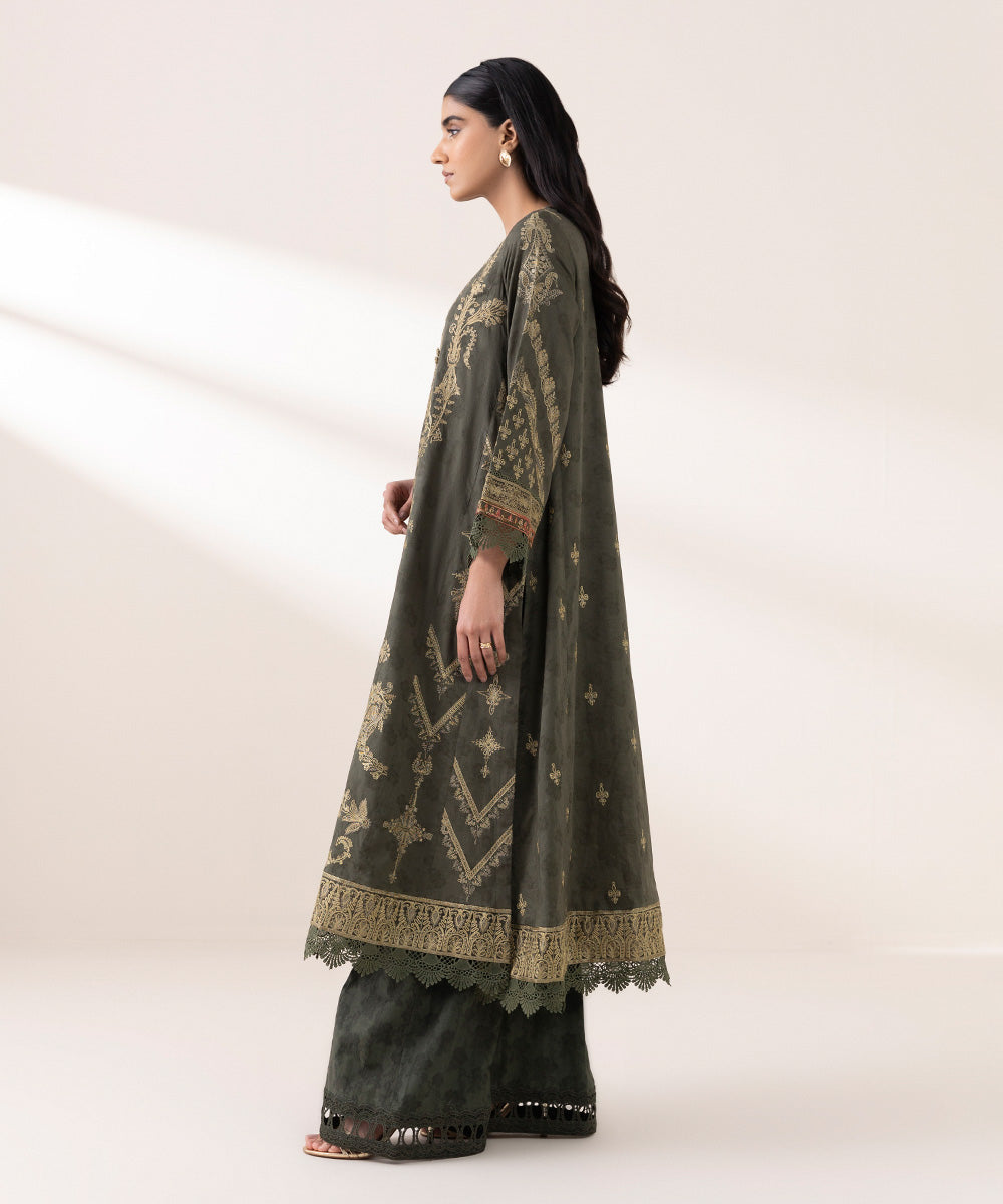 Women's Pret Self Jacquard Grey Embroidered Three Piece Suit