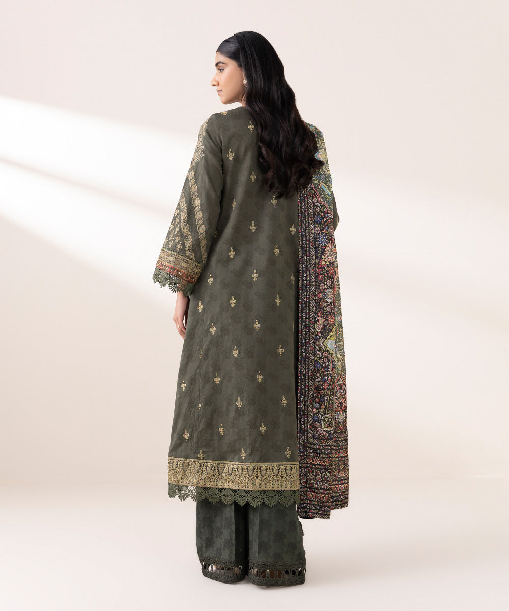 Women's Pret Self Jacquard Grey Embroidered Three Piece Suit
