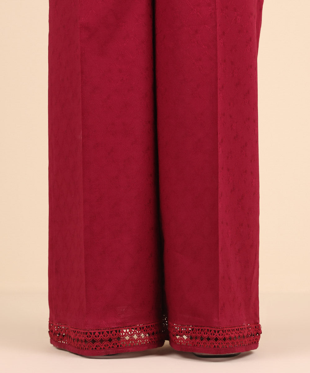 Women's Pret Jacquard Red Solid Flared Pants