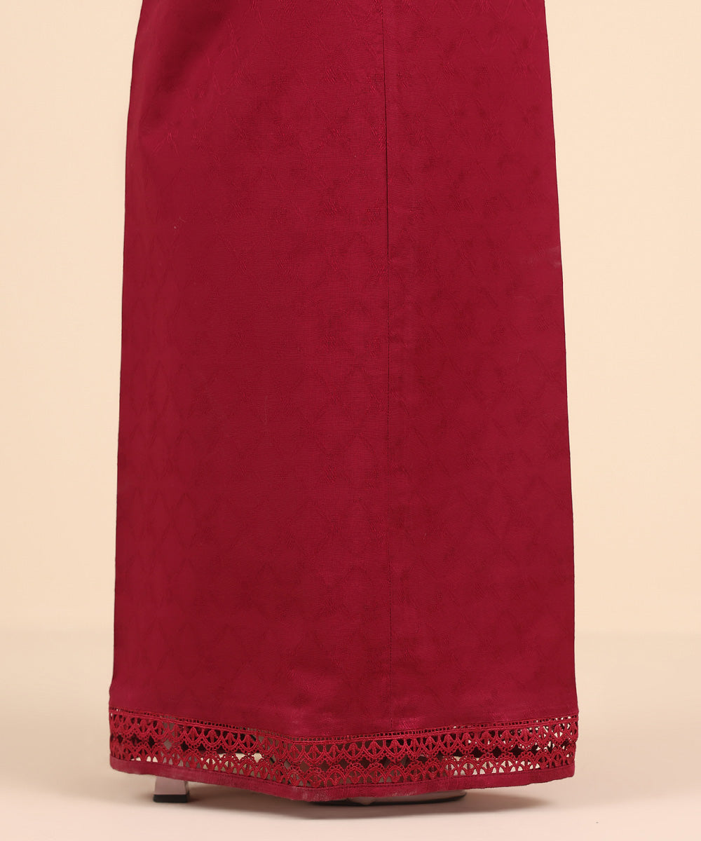 Women's Pret Jacquard Red Solid Flared Pants