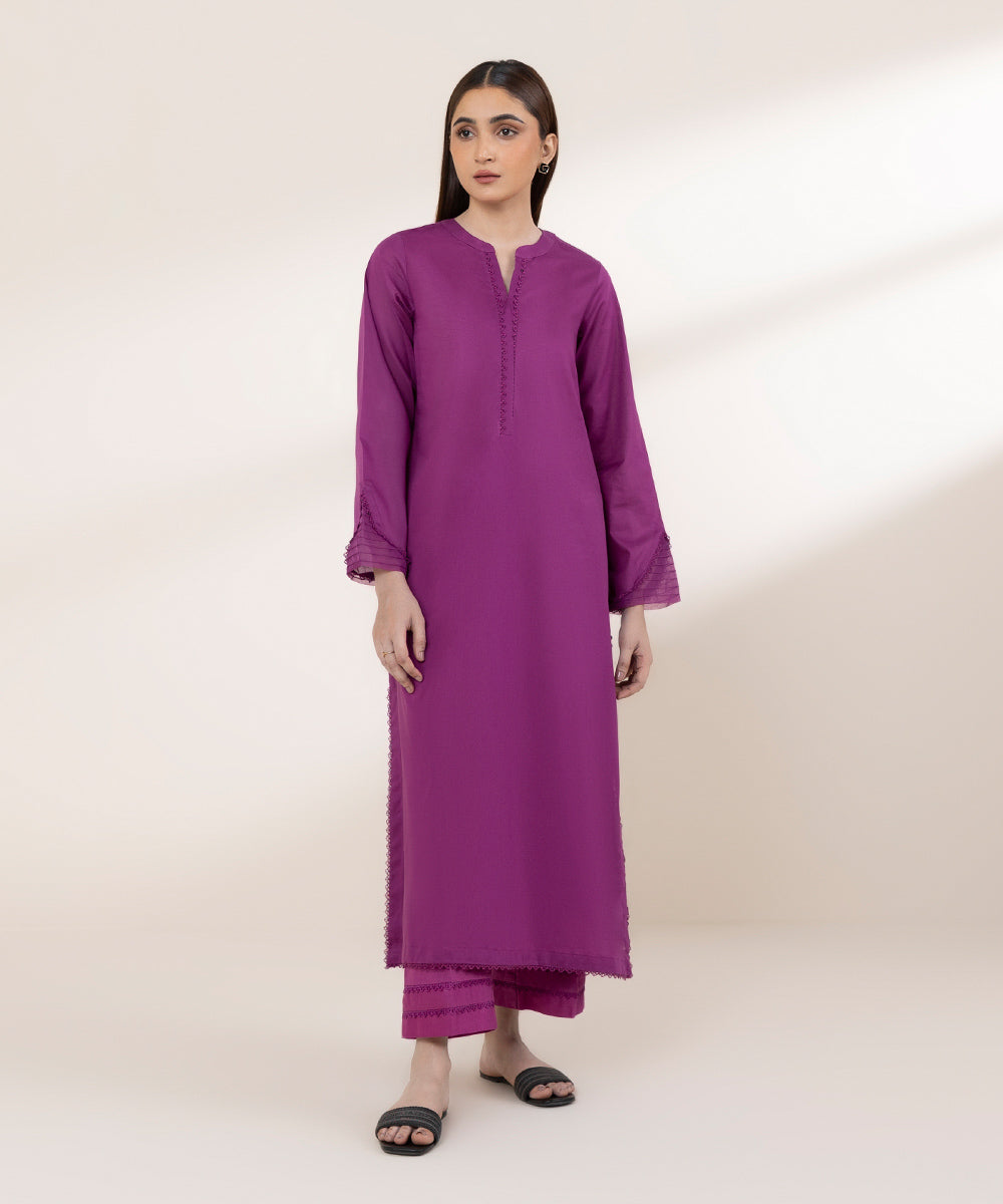 Women's RTW Lawn Purple Solid A-Line Shirt