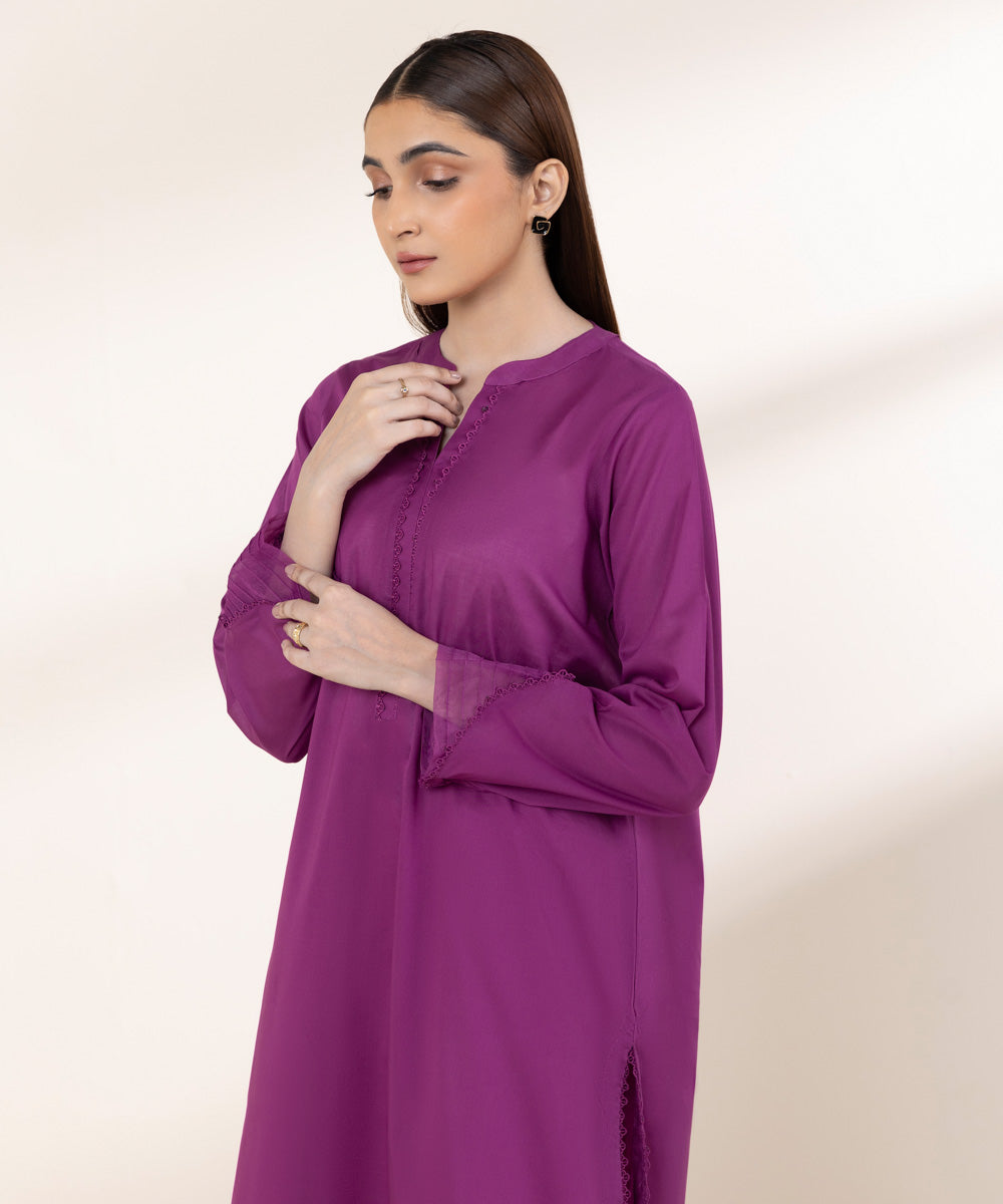 Women's RTW Lawn Purple Solid A-Line Shirt