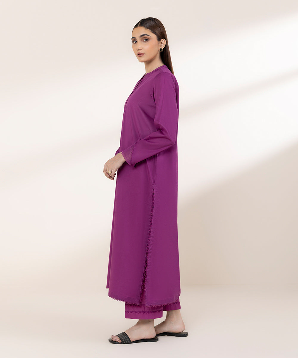 Women's RTW Lawn Purple Solid A-Line Shirt