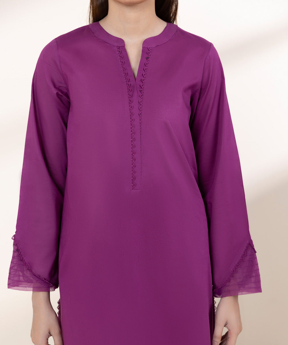 Women's RTW Lawn Purple Solid A-Line Shirt